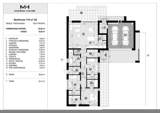 Rzut projektu NewHouse 719 w1 G2 - Rzut parteru