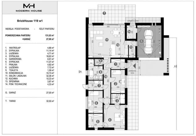 Rzut projektu BrickHouse 119 w1 - Rzut parteru