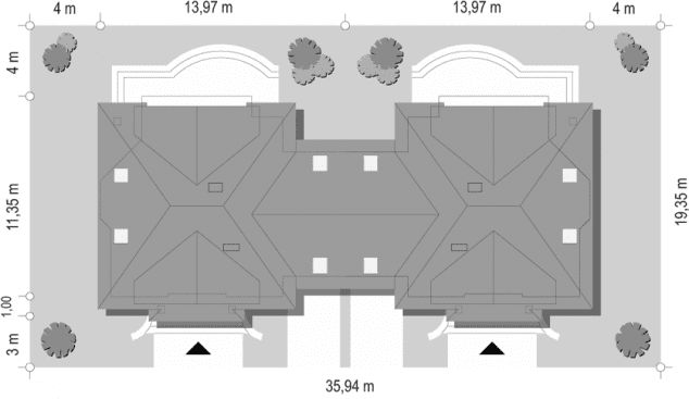 Rzut projektu Dom na medal - bliźniak - sytuacja