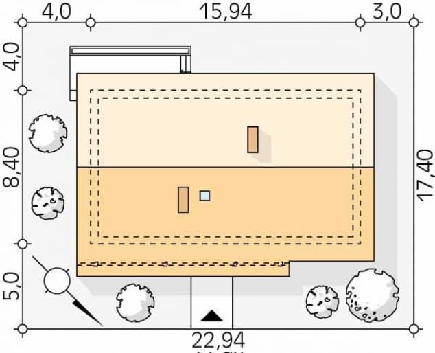 Rzut projektu Mahoń 4 (KO) - Usytuowanie na działce