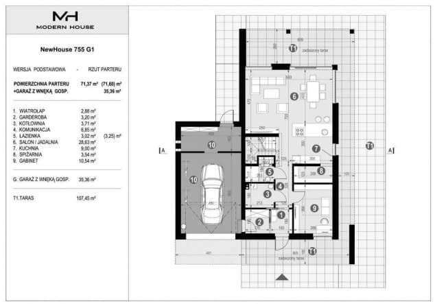 Rzut projektu NewHouse 755 G1 - Rzut parteru