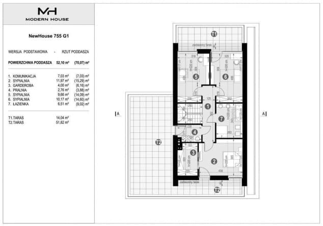 Rzut projektu NewHouse 755 G1 - Rzut poddasza