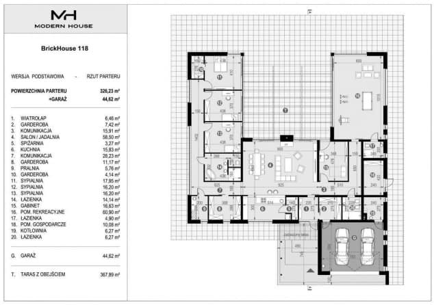 Rzut projektu BrickHouse 118 - Rzut parteru