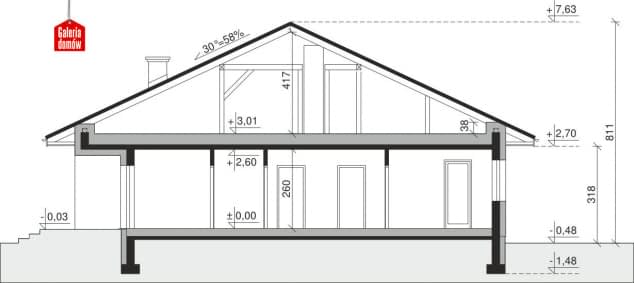 Rzut projektu Dom przy Rubinowej 5 bis - Przekrój