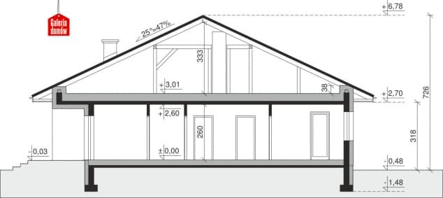 Rzut projektu Dom przy Rubinowej 6 - Przekrój