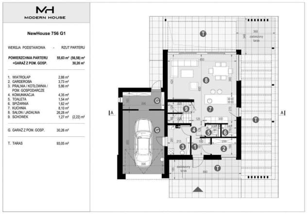 Rzut projektu NewHouse 756 G1 - Rzut parteru