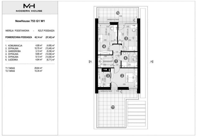 Rzut projektu NewHouse 753 G1 w1 - Rzut poddasza