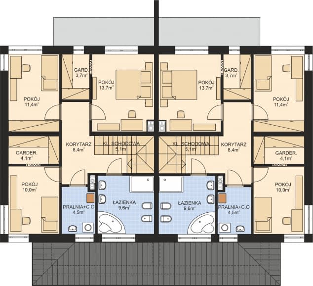 Rzut projektu APS 307 DWULOKALOWY - Piętro