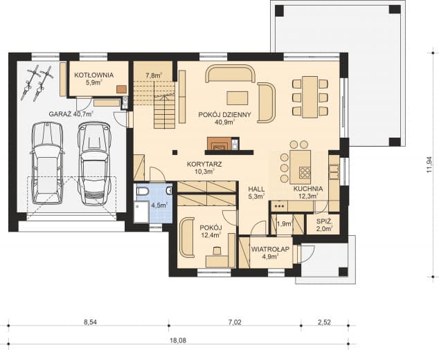 Rzut projektu APS 329 - Parter