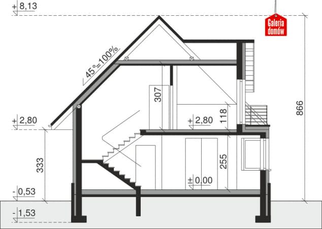 Rzut projektu Dom przy Sielskiej - Przekrój