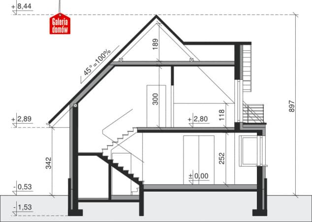 Rzut projektu Dom przy Sielskiej 3 - Przekrój