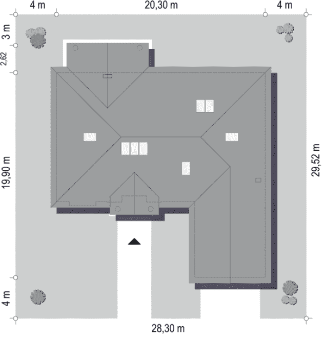 Rzut projektu Willa Parkowa 3 wariant B - sytuacja