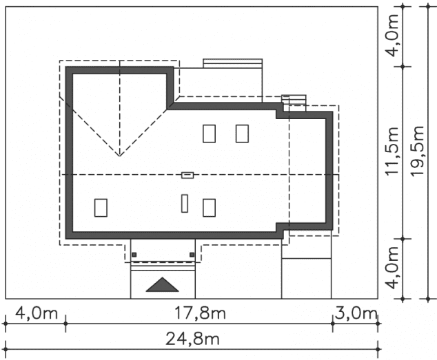 Rzut projektu Baden II (LMB38a) - Usytuowanie na działce