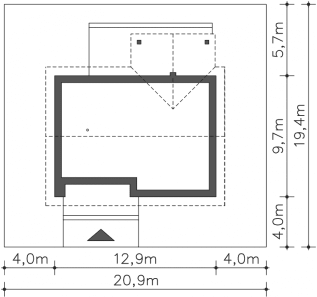 Rzut projektu Pireus III Pasywny 3b (LDP03b) - Usytuowanie na działce