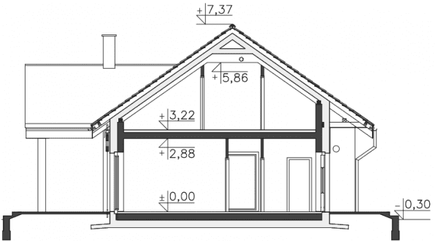 Rzut projektu Pireus III Pasywny 3b (LDP03b) - Przekrój