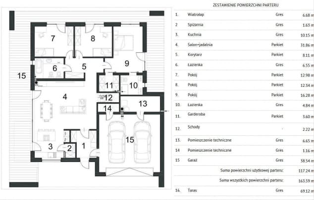 Rzut projektu BK-30 - Rzut parteru