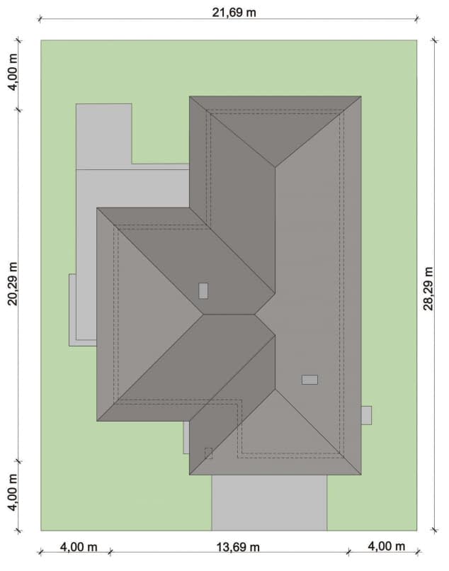 Rzut projektu Domena 102 B - Plan i przekrój (wersja podstawowa)