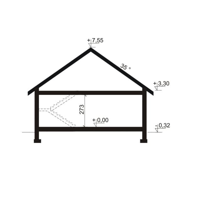Rzut projektu Domena 104 A-T - Plan i przekrój (wersja podstawowa)