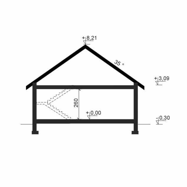 Rzut projektu Domena 121 A - Plan i przekrój (wersja podstawowa)