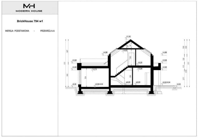 Rzut projektu BrickHouse 794 w1 - Przekrój