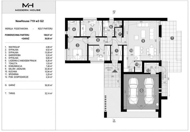 Rzut projektu NewHouse 719 w3 G2 - Rzut parteru