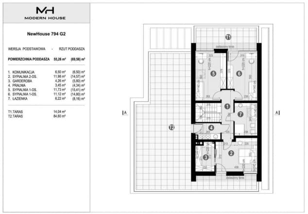 Rzut projektu NewHouse 794 G2 - Rzut poddasza