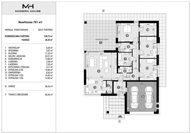 Rzut projektu NewHouse 761 w1 - Rzut parteru