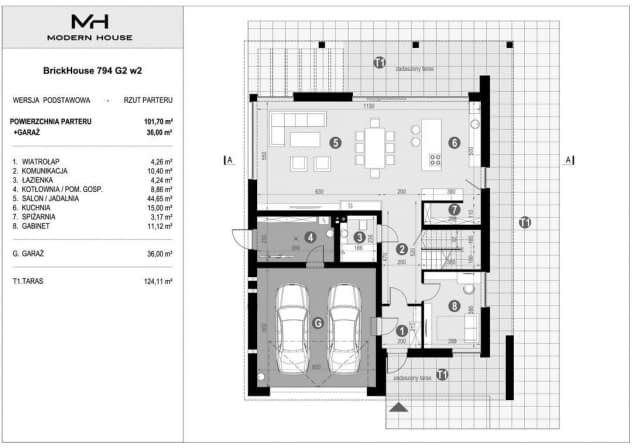 Rzut projektu BrickHouse 794 G2 w1 - Rzut parteru