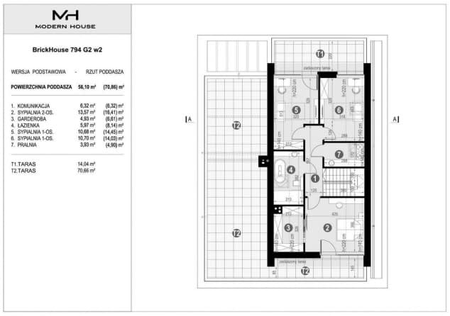 Rzut projektu BrickHouse 794 G2 w1 - Rzut poddasza