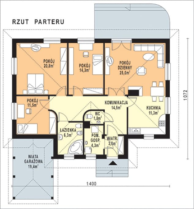 Rzut projektu WB-3477 - Parter