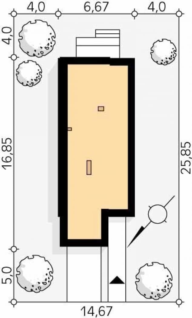 Rzut projektu Daglezja W (CE) - Usytuowanie na działce