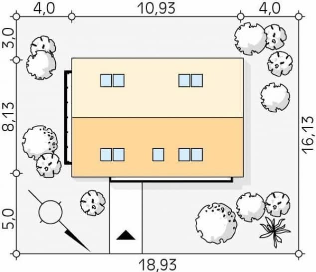 Rzut projektu Kruszyna 4 (KO) - Usytuowanie na działce