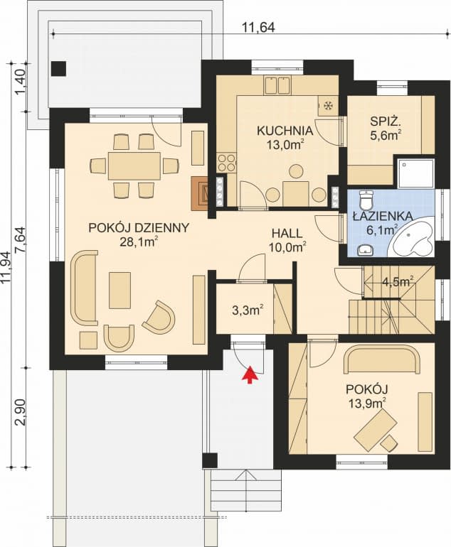 Rzut projektu APS 116 - Parter