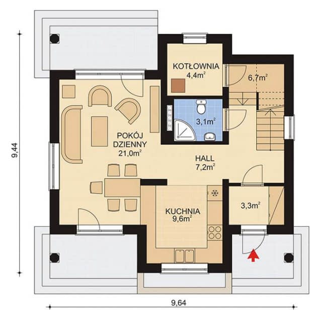 Rzut projektu APS 125 - Parter