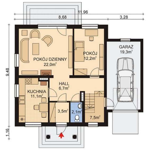 Rzut projektu APS 146 - Parter