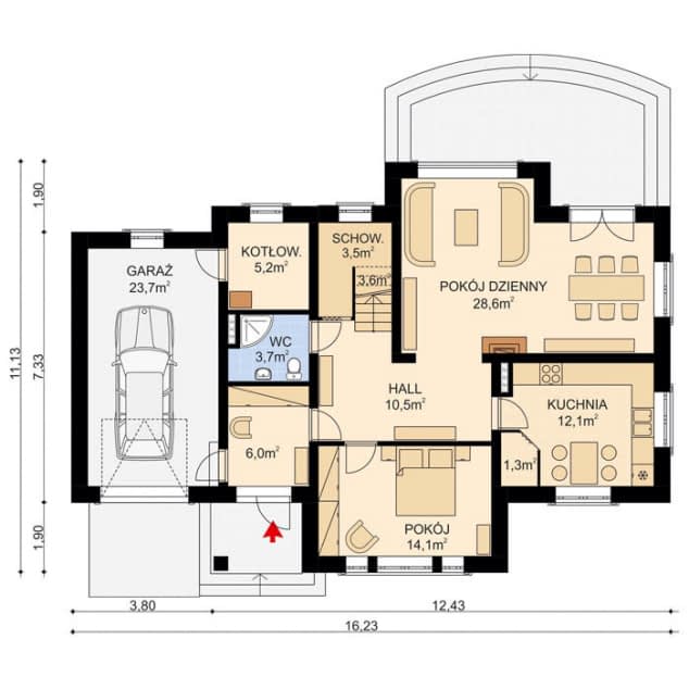Rzut projektu APS 156 - Parter