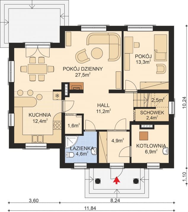 Rzut projektu APS 157 - Parter