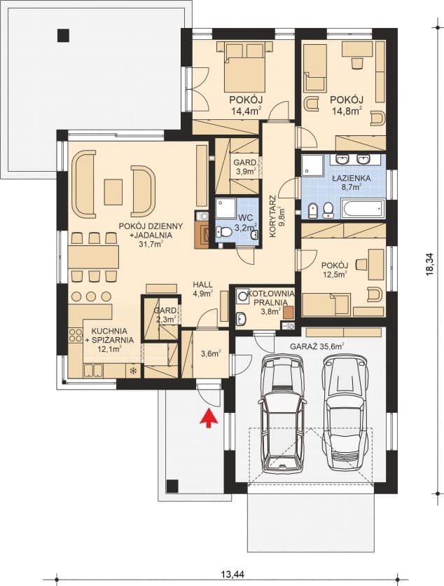 Rzut projektu APS 339 - Parter