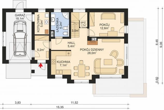 Rzut projektu APS 262+G - Parter