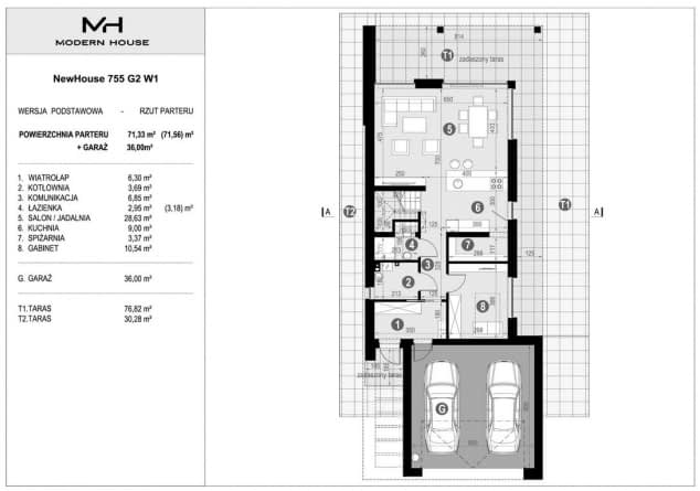 Rzut projektu NewHouse 755 G2 w1 - Rzut parteru