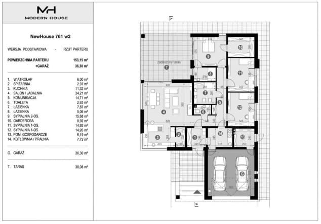 Rzut projektu NewHouse 761 w2 - Rzut parteru