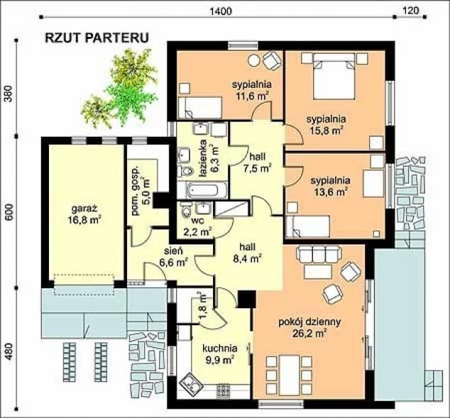Rzut projektu WB-3461 - Parter