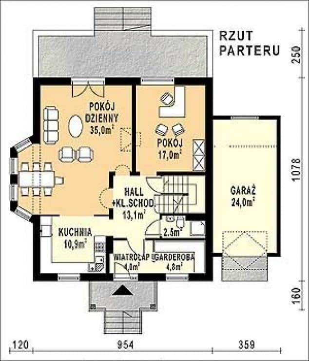 Rzut projektu WB-3945 - Parter