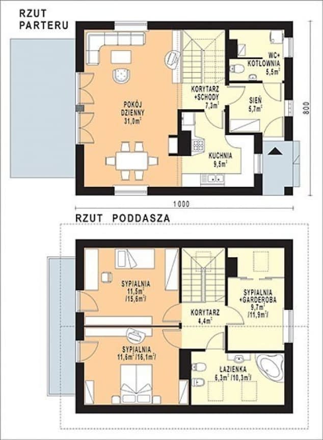 Rzut projektu WB-3980 - Parter