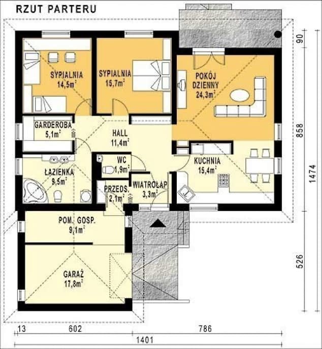 Rzut projektu WB-3470 - Parter