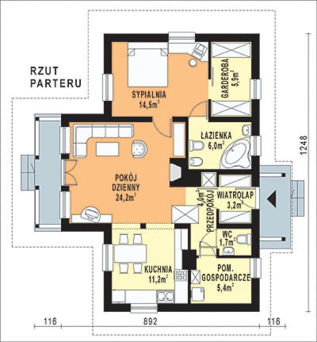 Rzut projektu WB-3434 - Parter