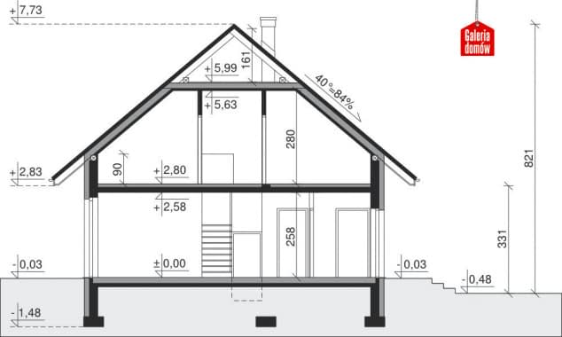 Rzut projektu Dom przy Cyprysowej 26 - Przekrój