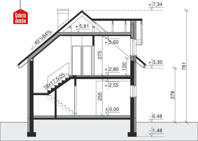 Rzut projektu Dom przy Kolorowej - Przekrój