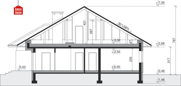 Rzut projektu Dom przy Pastelowej 2 bis - Przekrój