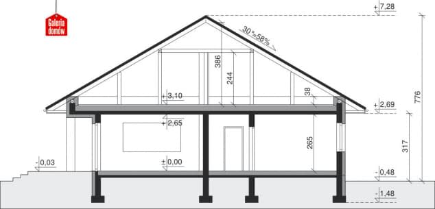 Rzut projektu Dom przy Makowej 3 bis - Przekrój